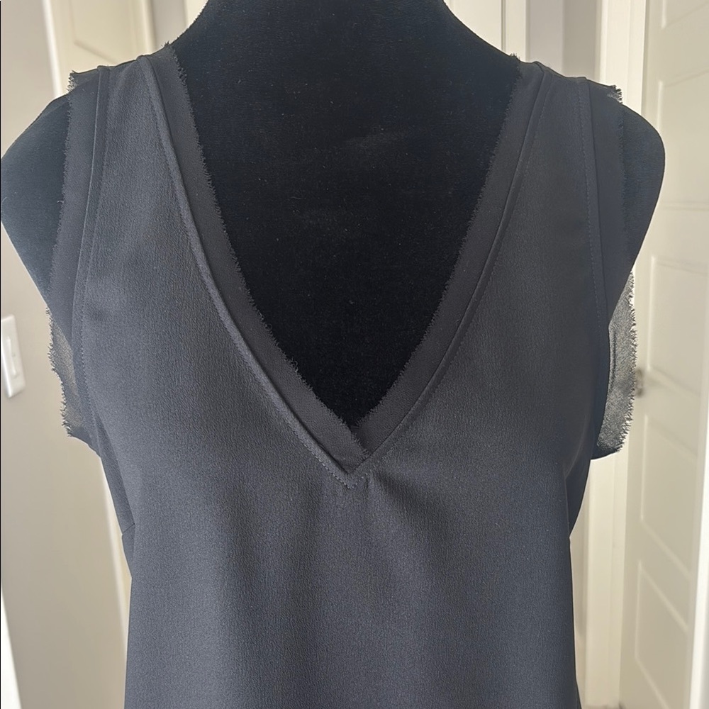 Halogen Raw Edge Black Tank Top with V-Neckline Front & Back Size S - Picture 6 of 11